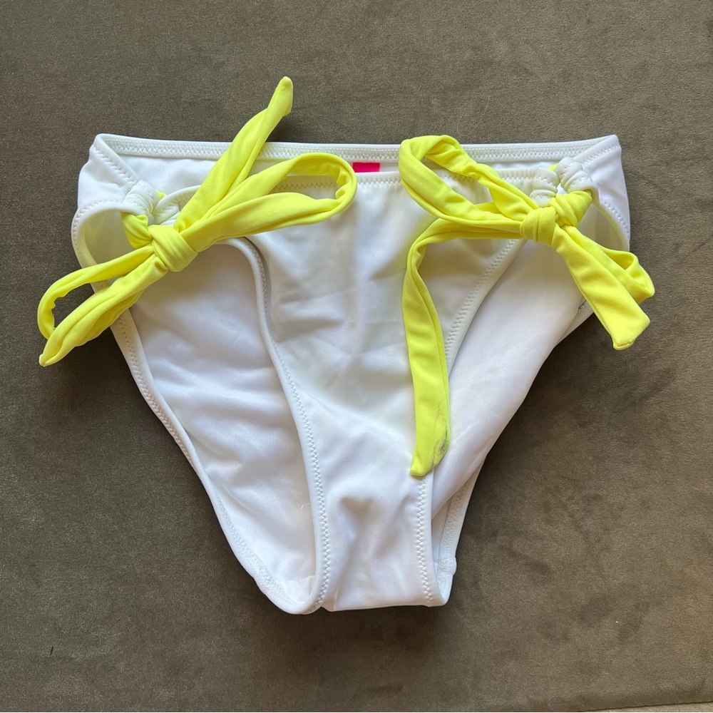 Victoria’s Secret White Bikini Bottom with Yellow Ties sz S